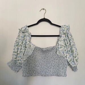 ARULA Blue and White Floral Set Blouse and Skirt - Size A / 1X
